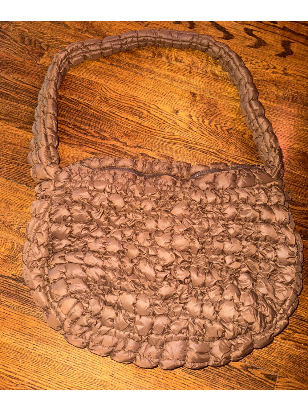 Quilted Brown Puffer Tote Bag